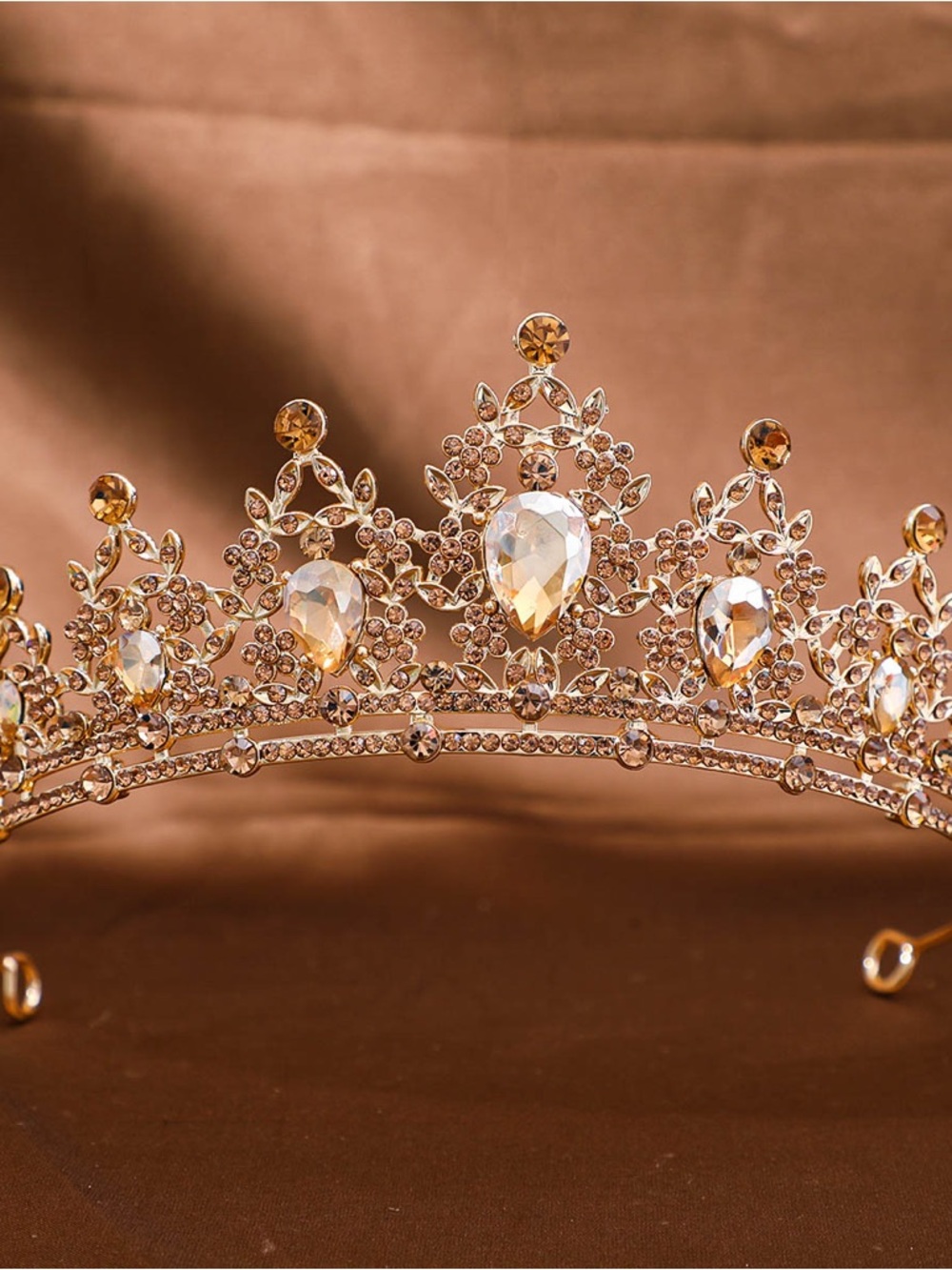 Gold Bridal Crystal Tiara Crown - Elegant Women's Headpiece